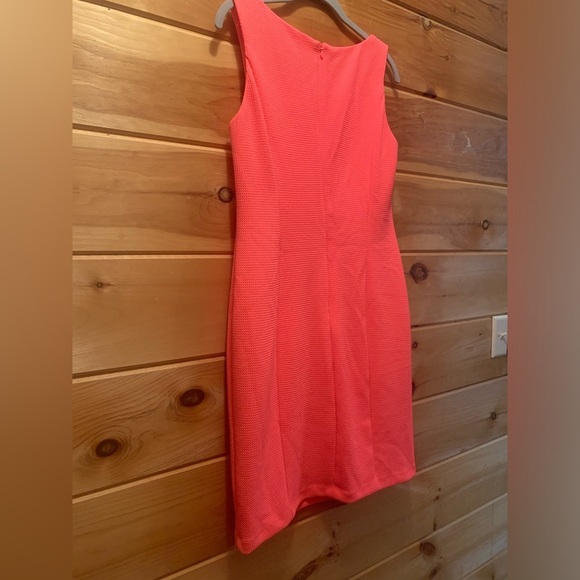 Vince Camuto Womens Neon Pink Sleeveless Shift Dress Embroidered Neck size 6 - Picture 7 of 10